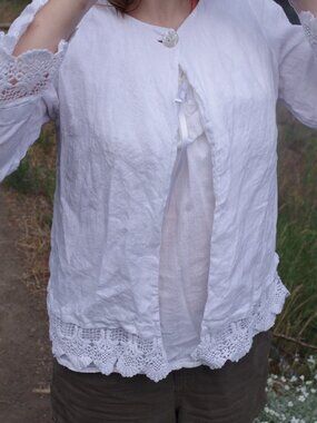 Ladies 100% Linen Lacey Cardigan Made In Italy